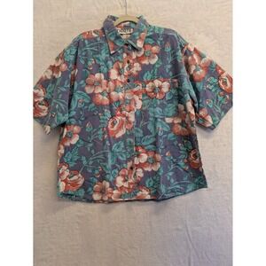 Ignite Vintage Floral Button Up Shirt Women's L‎ Short Sleeve Hawaiian Shirt